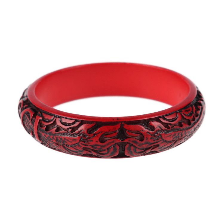 GUCCI グッチ バングル ウッド 赤系 ロゴ＆ドラゴン エングレーブ