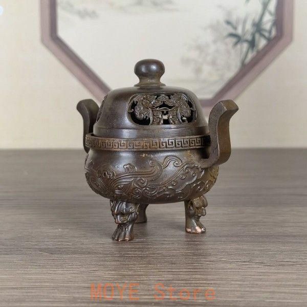 銅 細工 透かし彫り龍鳳薫香炉 香道具 茶道具 装飾品 工芸品 置物 銅