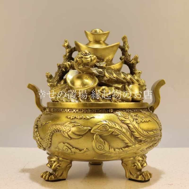 中国古美術·純銅製·純手作り·宝石をはめ込み塔形香炉·風水鎮宅·置物