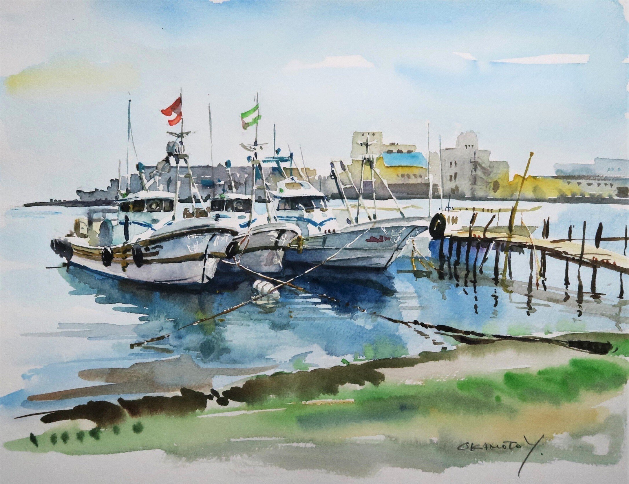 街中の漁港 - 神戸長田港・駒ケ林 - /海辺の水彩画｜海の音 - umi no