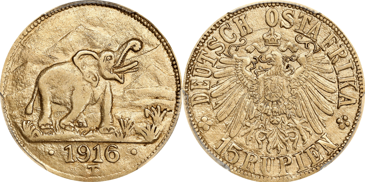1916年ドイツ領東アフリカ ヴィルヘルム2世 15ルピー金貨