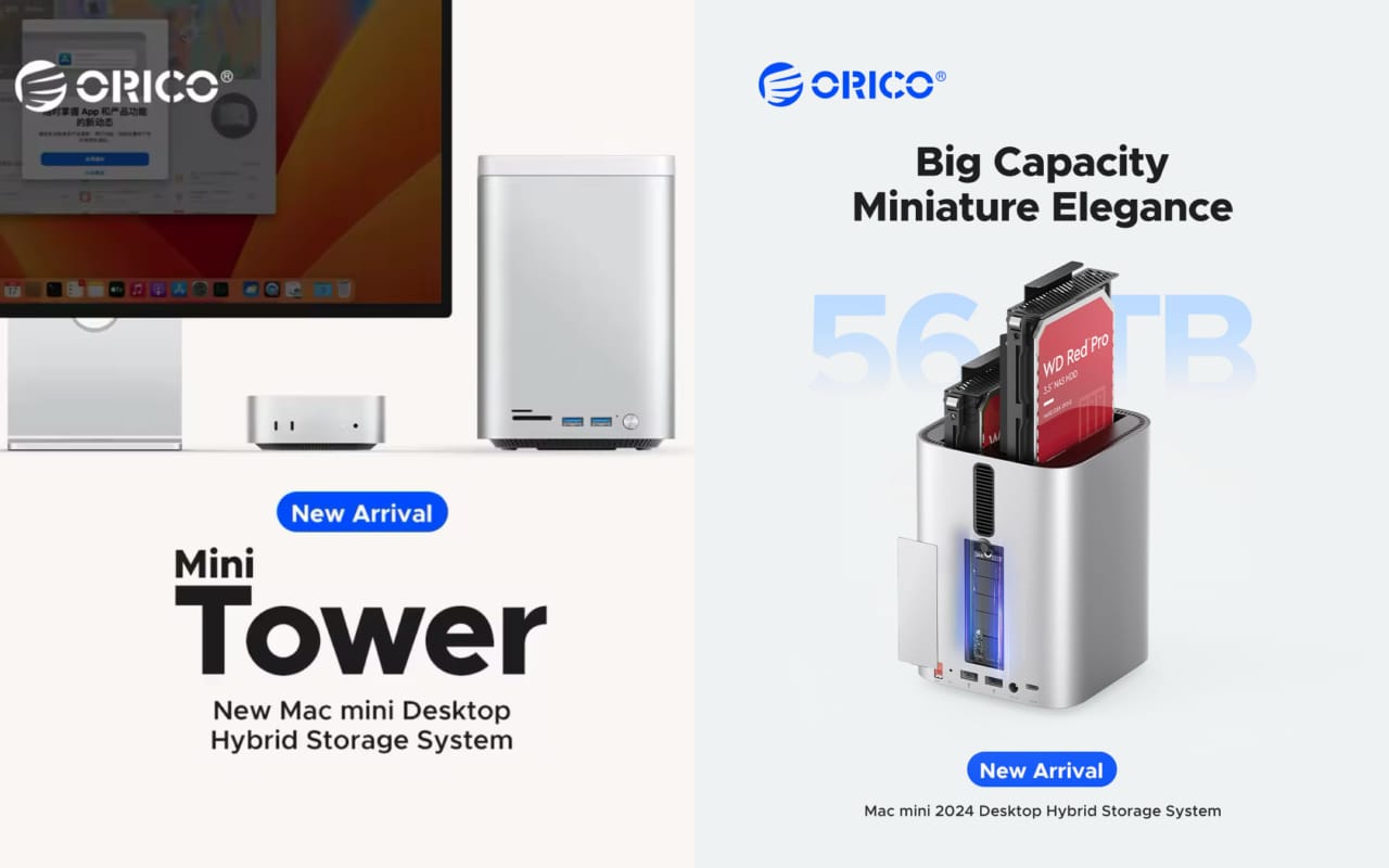 ORICO、Mac mini (2024)を高くしたようなデザインでM.2 SSDを1基と3.5