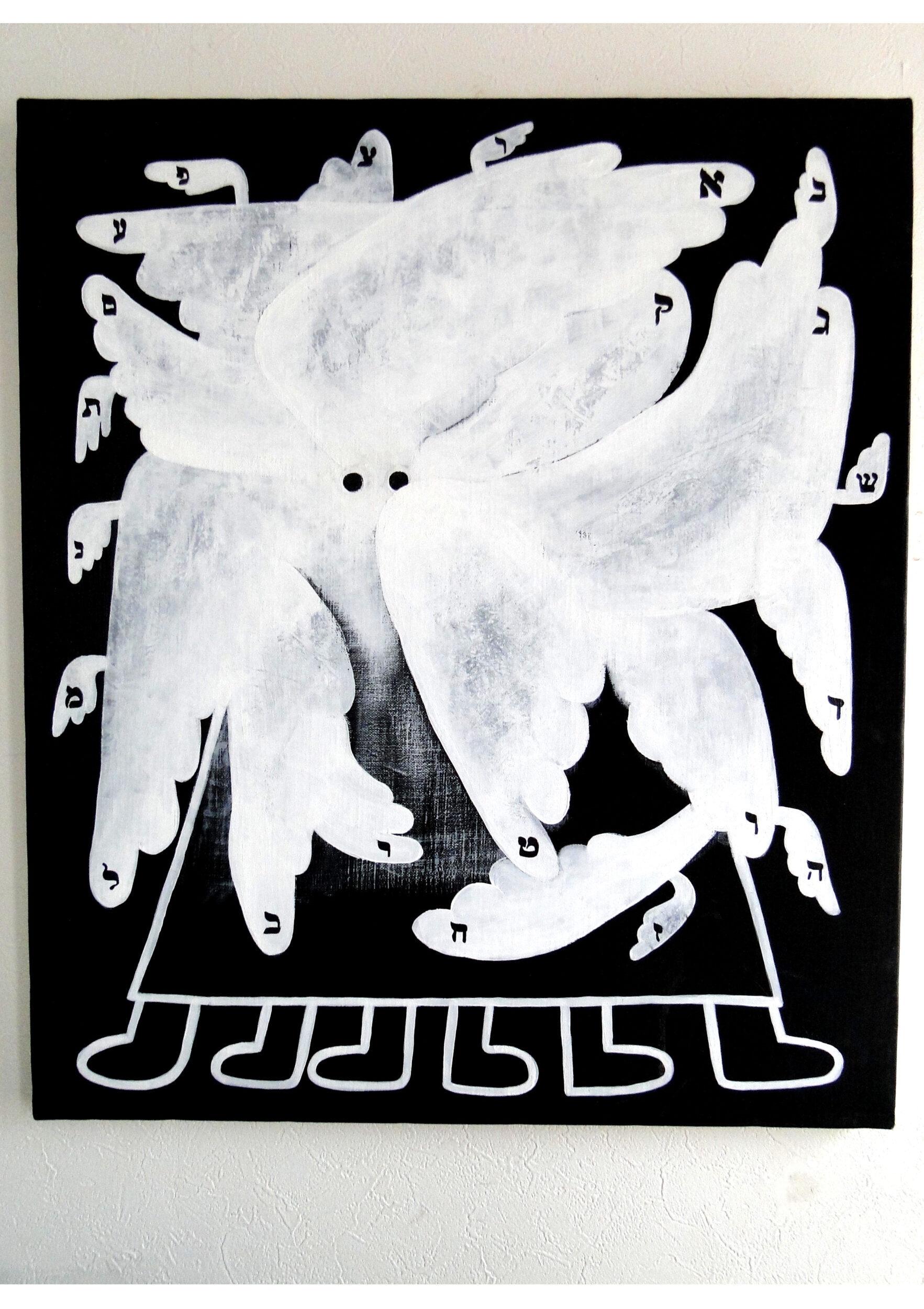 天使のグラフィティアート 原画 絵画 キャンバス画 モノクロ 翼 一点