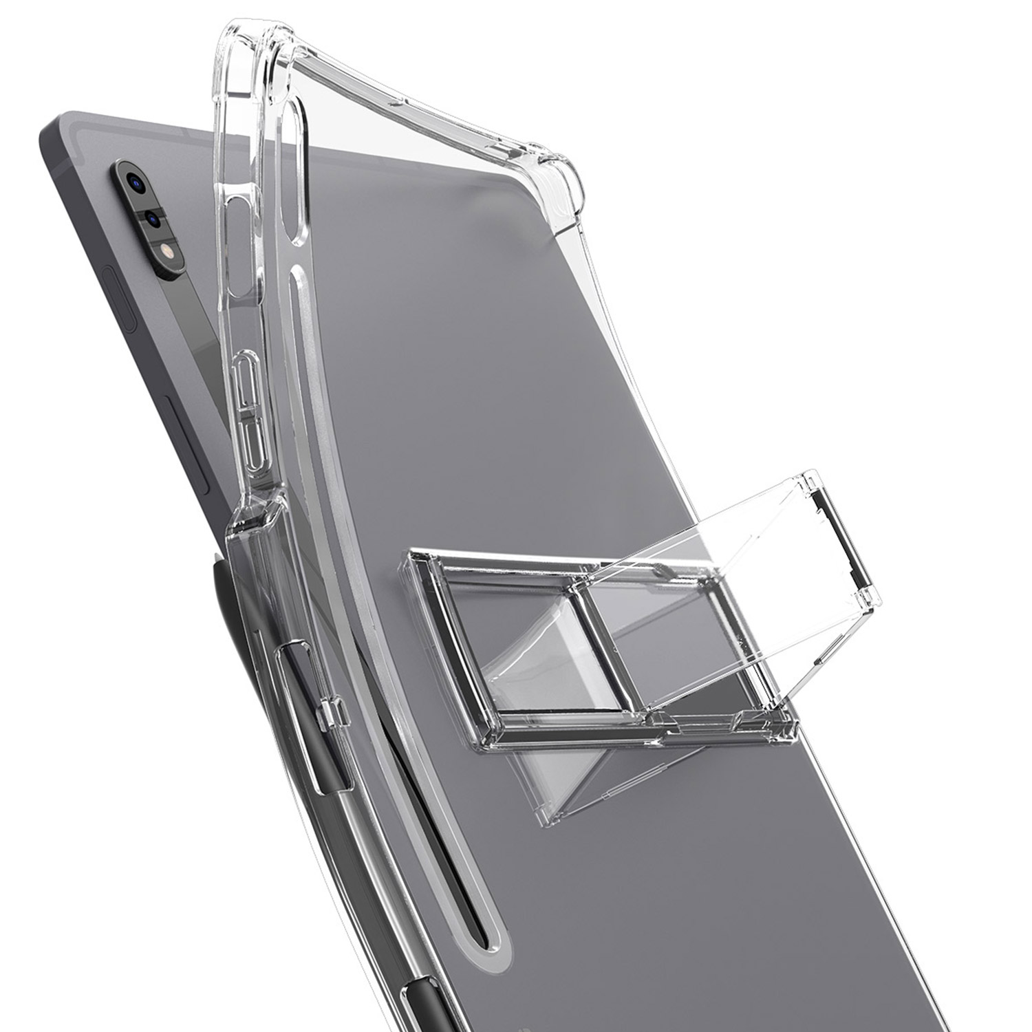 Galaxy Tab S8+】ペンホルダー付きスタンドケース Flexield クリア