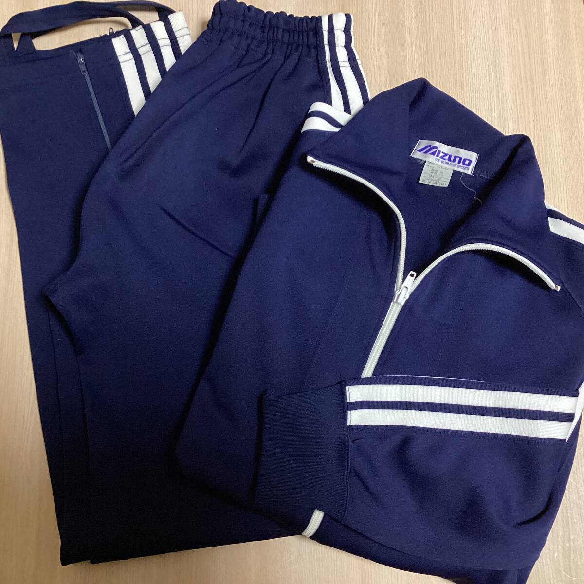 ☆10 昭和 レトロ ジャージ 上下セット MIZUNO 足かけ付き ネイビー 3
