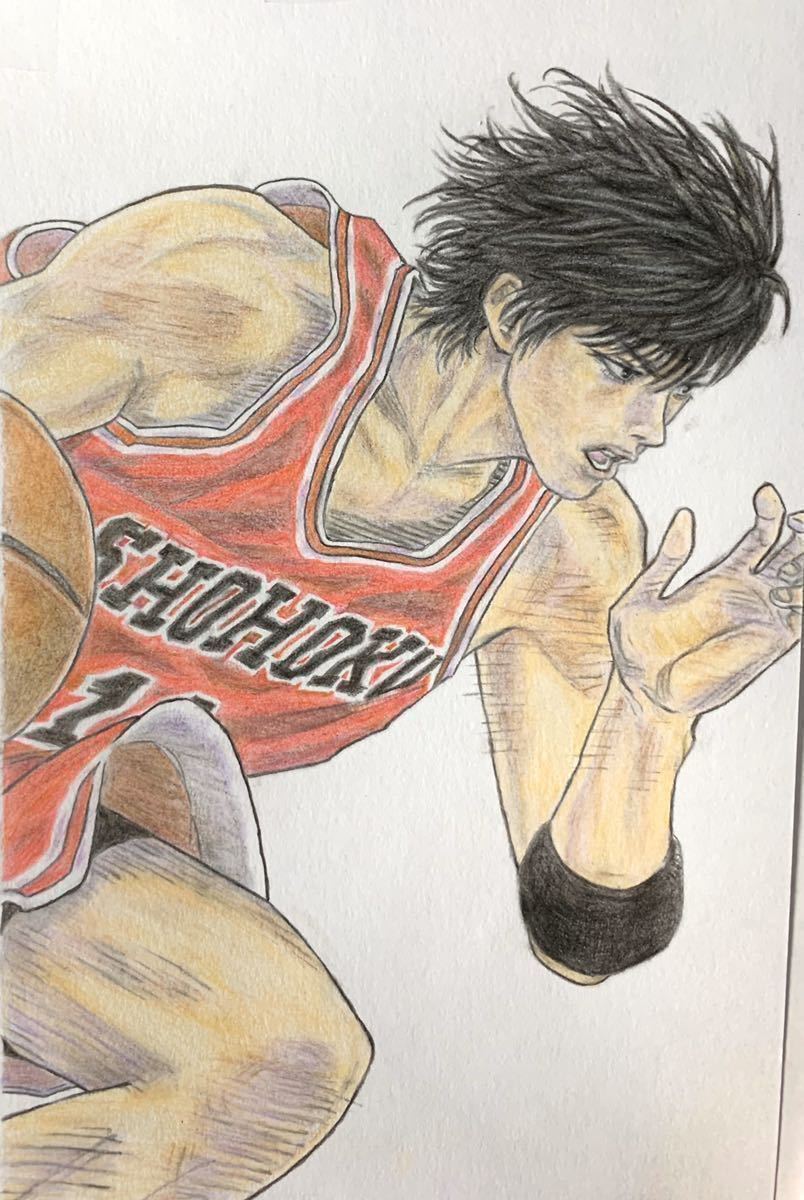 手書きイラスト 色鉛筆 スラムダンク 流川楓 slam dunk(手描きイラスト