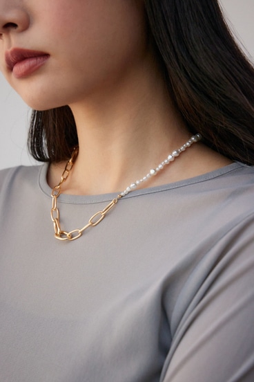 ハーフフェイクパールミックスチェーンネックレス｜WOMEN｜250HSB56
