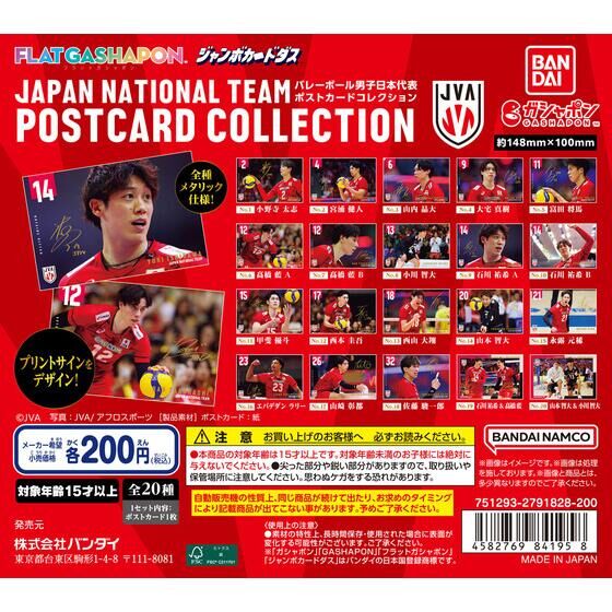 フラットガシャポン】バレーボール男子日本代表 ポストカード
