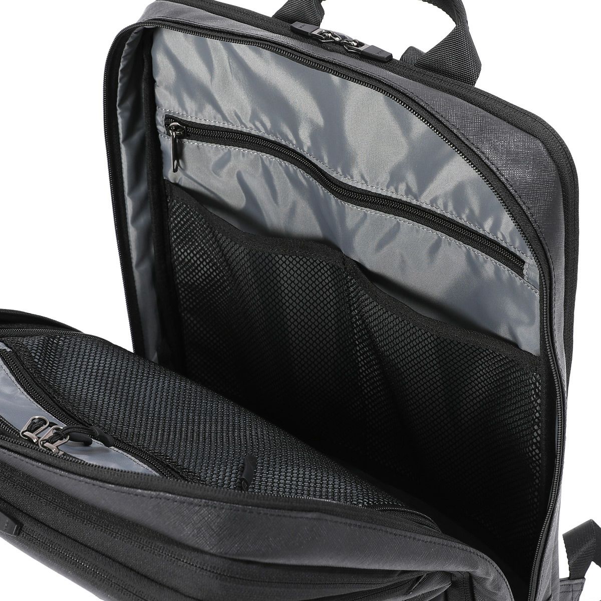 No.60647：2層リュック42cm EX6cm サフィアーノブラック【生産終了致し