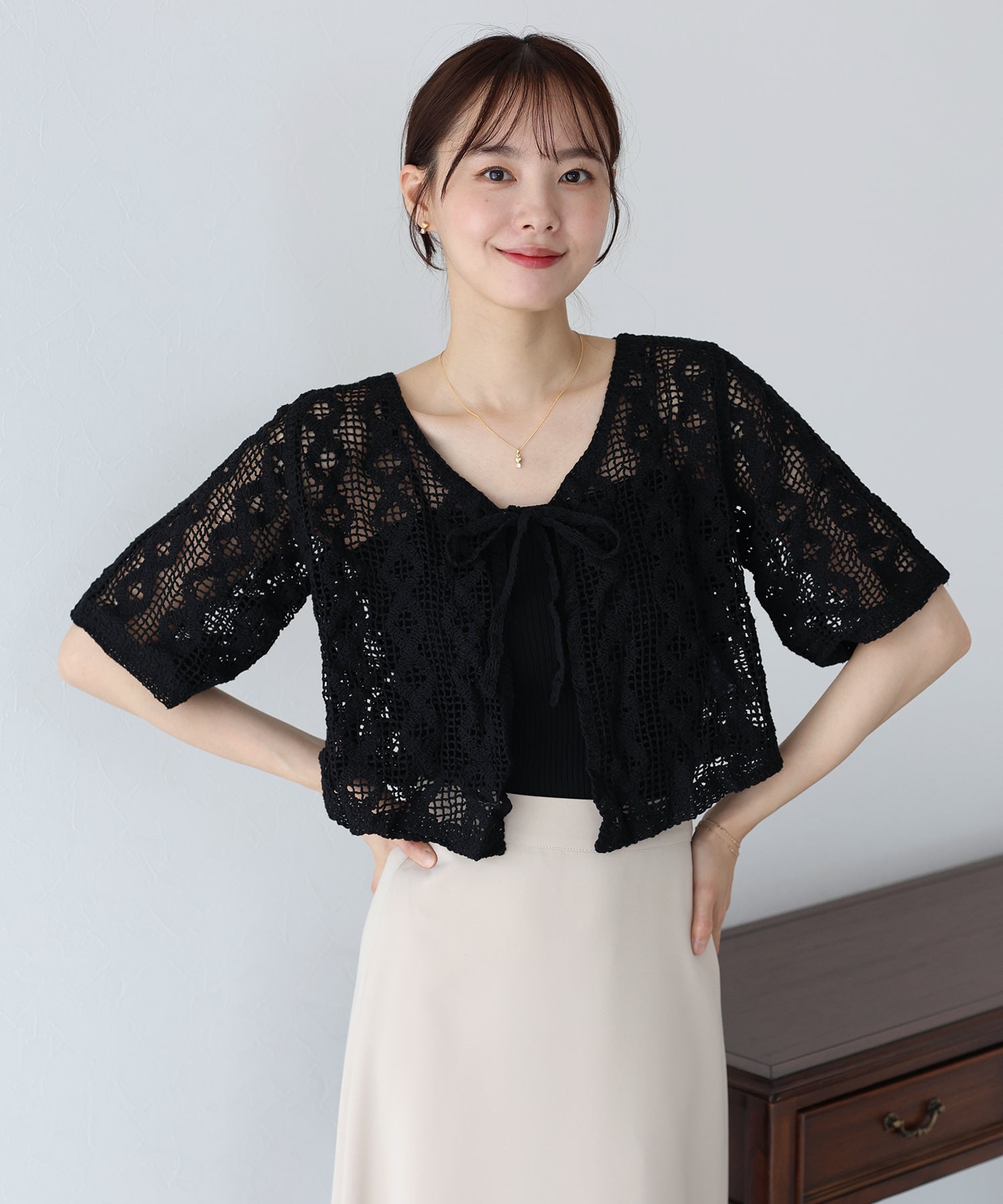 クロシェレースリボン半袖カーディガン – BLUE ONLINE