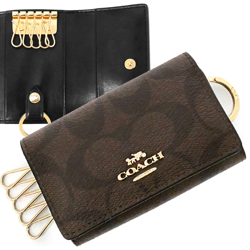 Brandol / COACH コーチ キーケース シグネチャー ブラウン×ブラック