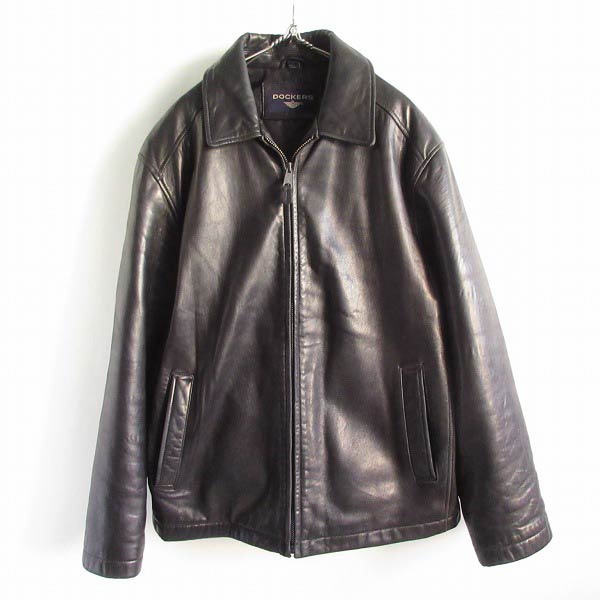 90's DOCKERS ドッカーズ ラム レザー ジャケット 黒 M ショート
