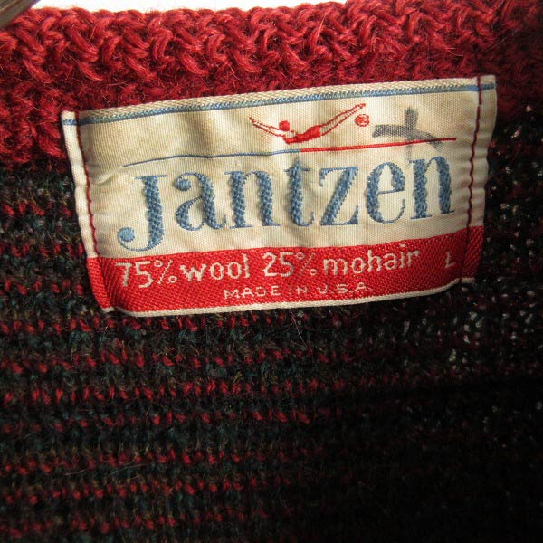 60's USA製 Jantzen 好配色 モヘアカーディガン 赤系 チェック柄 L 毛
