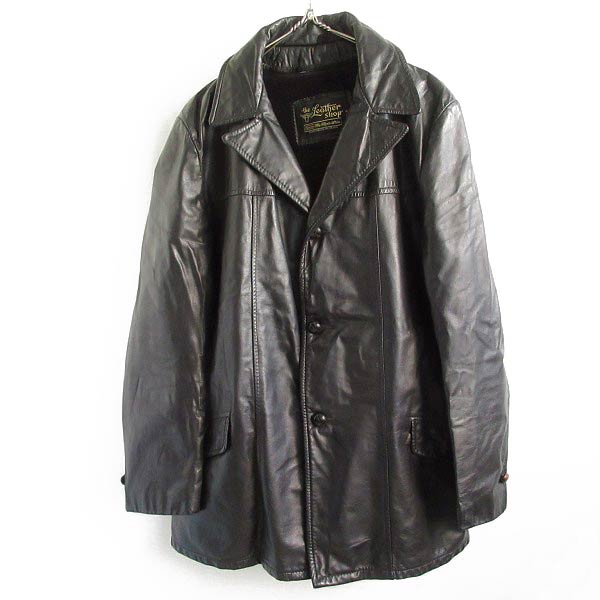 70s SEARS シアーズ Tバック レザー ジャケット 黒 44 TALL 着脱ボア