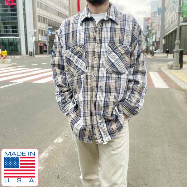 1993年製 USA製 ST JOHNS'BAY チェック柄 長袖 ネルシャツ XXL