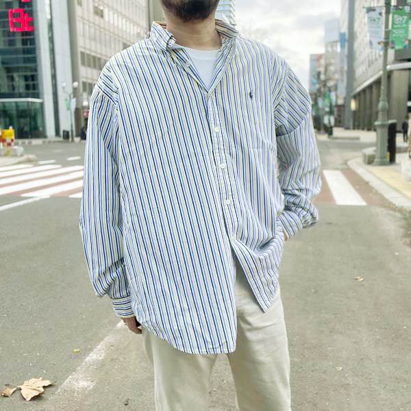 90s ラルフローレン BLAKE レアカラー ストライプ ボタンダウン 長袖