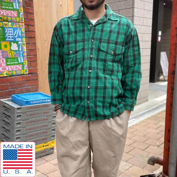 USA製 FILSON フィルソン チェック柄 長袖 ネルシャツ 緑系×黒 XS-S