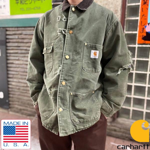 90s USA製 Carhartt カーハート ミシガン チョアコート XL程度 緑系