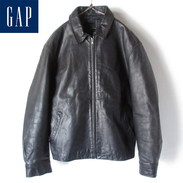 90s OLD GAP オールド ギャップ 短丈 レザージャケット 黒 L程度