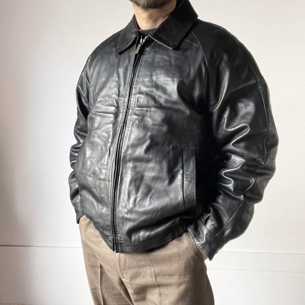 90s PERRY ELLIS ショートジャケット | 黒革のヴィンテージ - 札幌