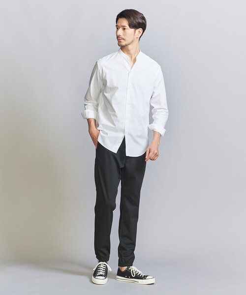 WEB限定 WARDROBE SMART】コットン バンドカラー スキッパー シャツ