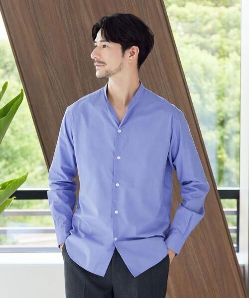 WEB限定 WARDROBE SMART】コットン バンドカラー スキッパー シャツ