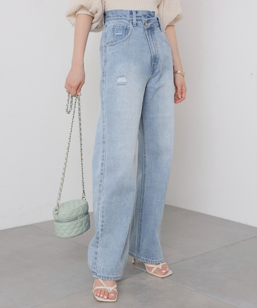 Chico（チコ）の「アシメフロントワイドデニムパンツ（デニムパンツ