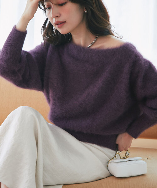 セール】ヘアリーウールカシミヤ混オフショルニット（ニット/セーター