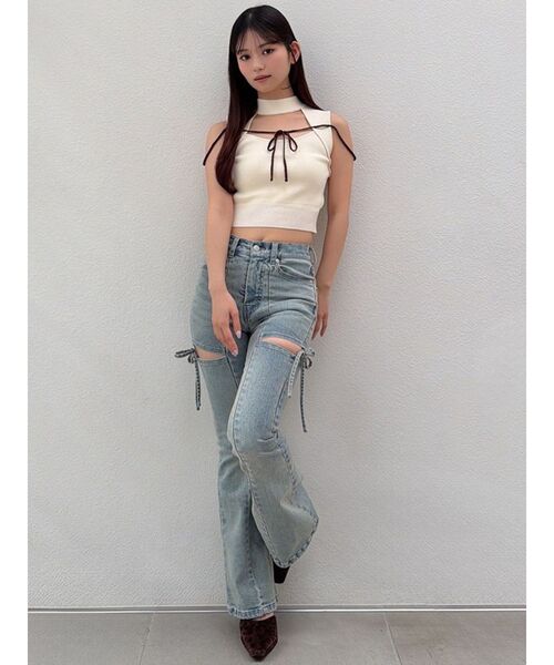 追加生産分】カットアウトリボンデニムパンツ（デニムパンツ