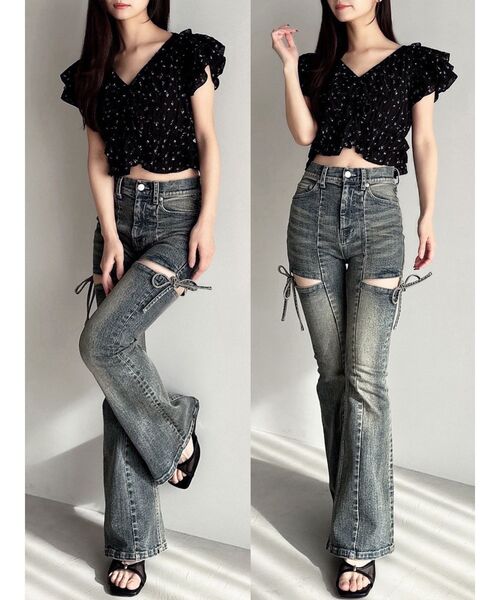 追加生産分】カットアウトリボンデニムパンツ（デニムパンツ