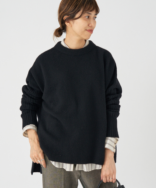 セール】《WEB限定/追加》ウールカシミヤ 脇スリットクルーネックプル