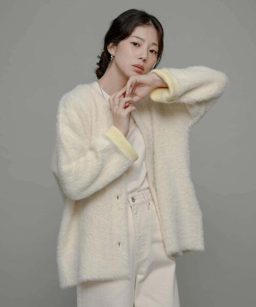 セール】ダブルフェイスバイカラーカーディガン（カーディガン/ボレロ