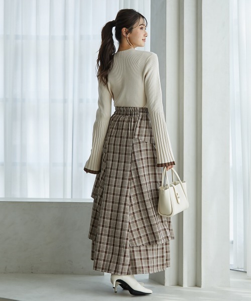 セール】高身長 チェック柄フリルティアードマーメイドスカート