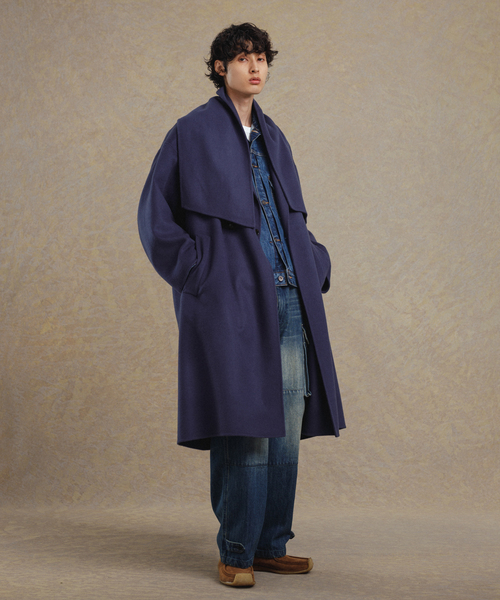 アダムエロペ adam et ropeダブルブレスト ロングコート ブルー L