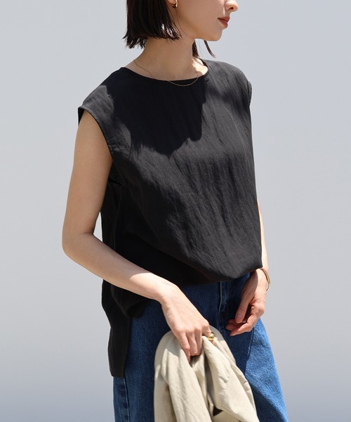 セール】リネンブレンドノースリーブトップス（シャツ/ブラウス