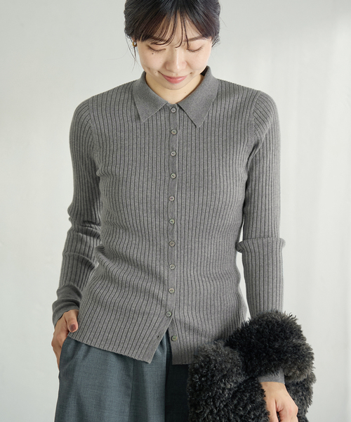 セール】EXメリノリブ ポロ襟カーディガン（カーディガン/ボレロ