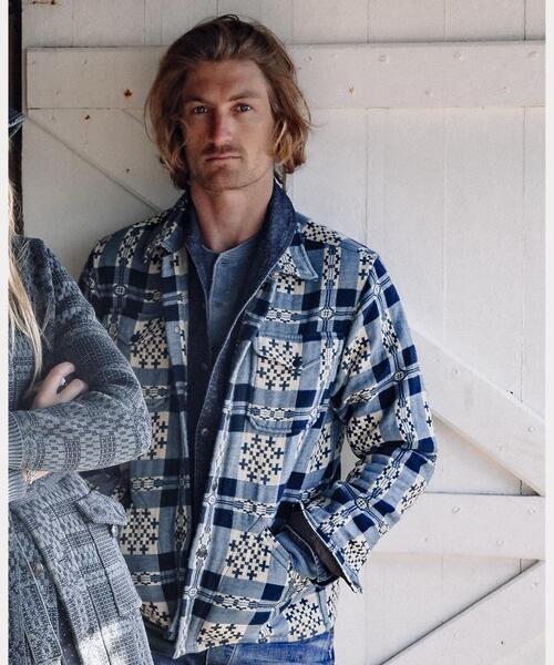 L ベージュ ブルー ライトグレー RRL チェック柄 ワークシャツ ポップ