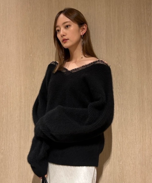 FRAY I.D（フレイアイディー）の「レーストリムラクーンニット（ニット