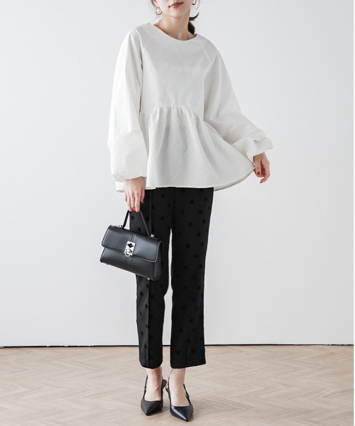 セール】ジャガードぺプラムトップス（Tシャツ/カットソー）｜La-gemme