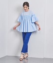 エアリージャカード シャーリング フレアスリーブ ブラウスを使った