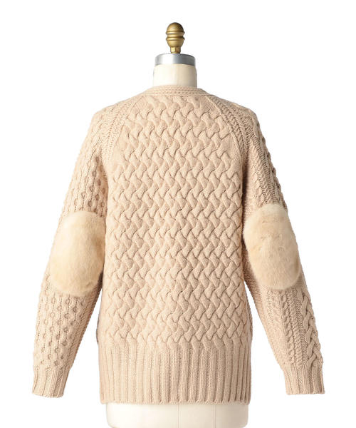 Drawer（ドゥロワー）の「Drawer アラン編みミンクパッチカーディガン