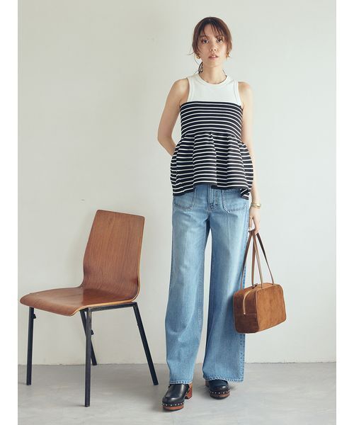 パッチポケットデザインバギーデニムパンツ（デニムパンツ）｜Mila