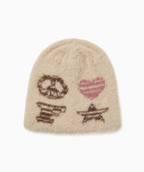 セール】シンボルスライスファーニットビーニー[ベージュ]（ニット