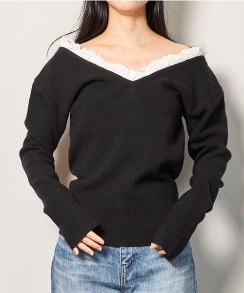 CLANE（クラネ）の「CLANE 2WAY FRILL V NECK KNIT TOPS（ニット
