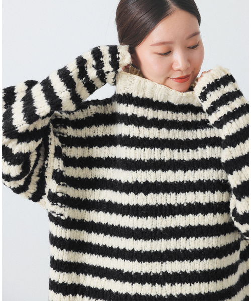 IENA（イエナ）の「《WEB限定/追加2》BLACK ハイネックボーダーニット