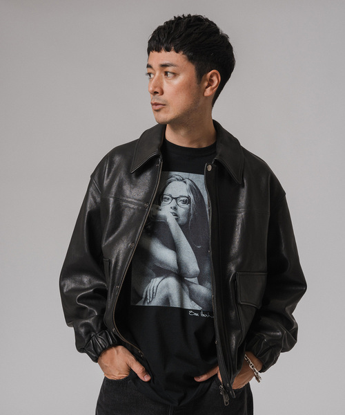 マベレザーA2ブラックスウィングトップスタンドカラー短丈本革