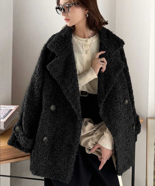 セール】ふんわり包まれる贅沢な季節感。スタンドカラープードルボア