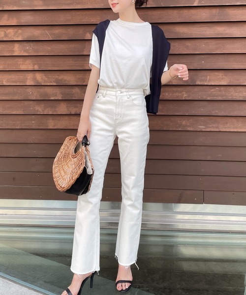 セミフレアカットオフデニムパンツ（デニムパンツ）｜anuans（ア