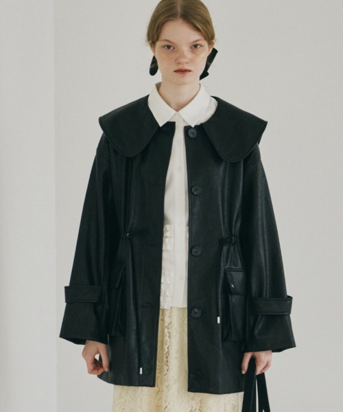 big collar vegan leather jacket / ビッグカラーフェイクレザー