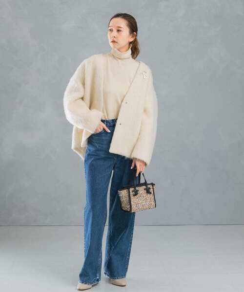 セール】モヘア混シャギーミドルジャケット（ノーカラージャケット